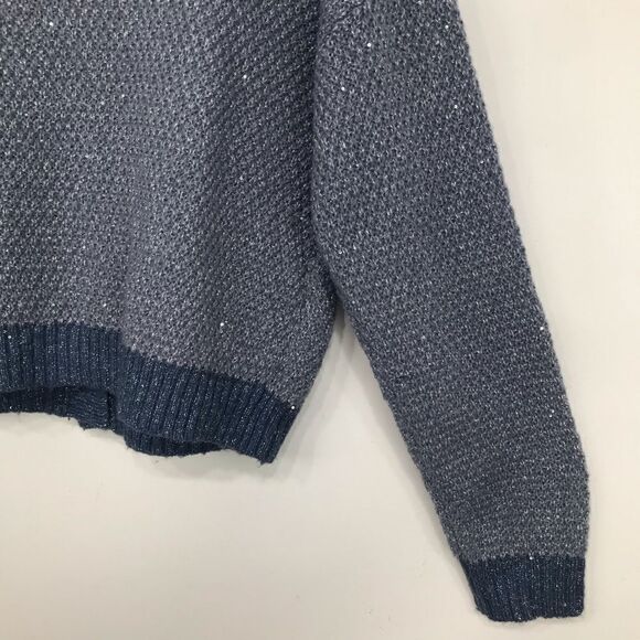 Lauren Conrad Dusty Blue Silver Sparkle V Neck Pearl Button Up Holiday Cardigan - Picture 13 of 16